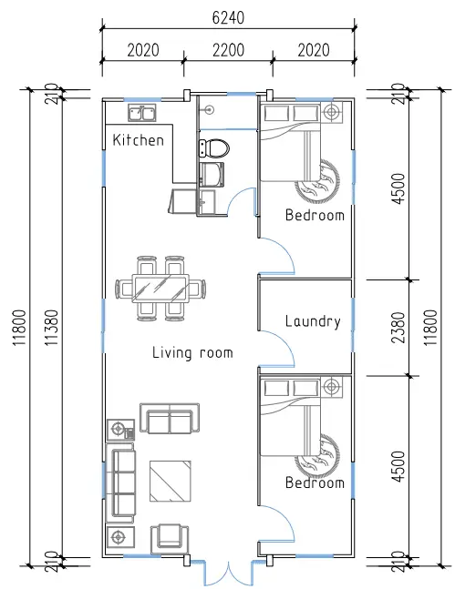 2 bedrooms with laundary area