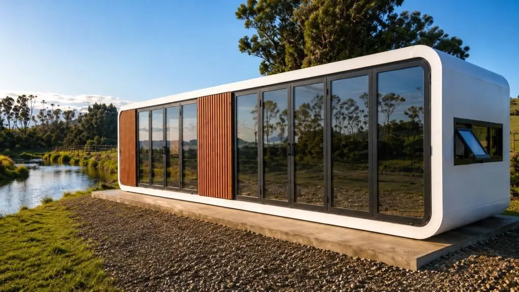 40ft Apple Cabin pod home, close-up exterior