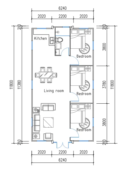 3 bedrooms with laundry area