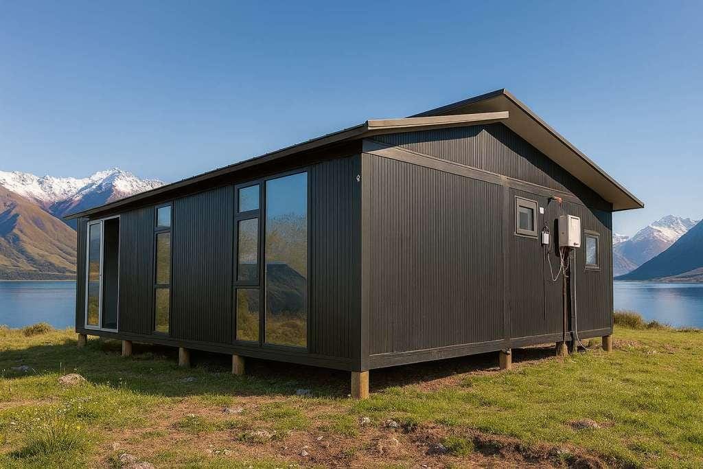 Black modern container home in New Zealand supplied by Portable Dwellings